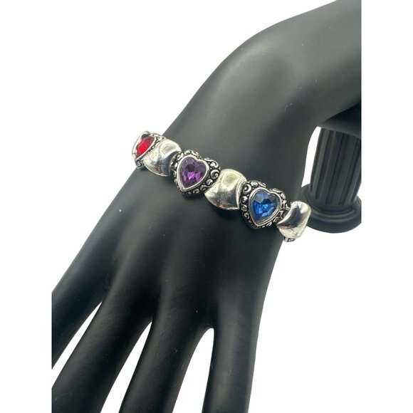 Heart Charm Bracelet With Multicolored Stones In Silver Magnetic Clasp - Picture 2 of 7